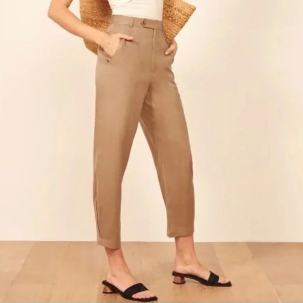 Reformation Fallon Pants Khaki High Rise Tapered Business Casual Boho Women’s 0